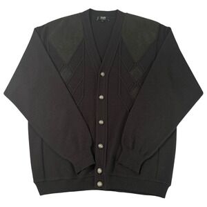 Raffi Linea Uomo Black Wool Blend Cardigan Sweater‎ Suede Trim Men's L Italy